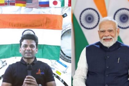 Group Captain Shubhanshu Shukla speaking with Prime Minister Narendra Modi via video call from the International Space Station during Axiom-4 mission.