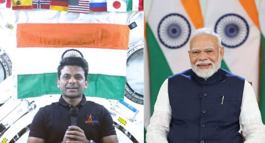 Group Captain Shubhanshu Shukla speaking with Prime Minister Narendra Modi via video call from the International Space Station during Axiom-4 mission.