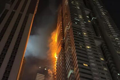 Fire at Marina Pinnacle Dubai skyscraper during evacuation