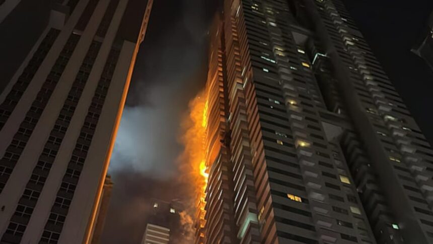 Fire at Marina Pinnacle Dubai skyscraper during evacuation